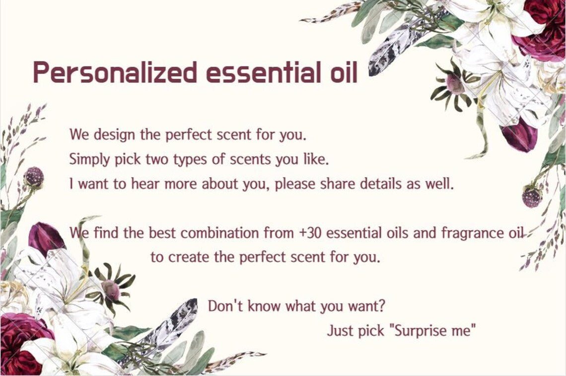 Custom Essential Oil Blend, Personalized Aromatherapy Diffuser Fragrance